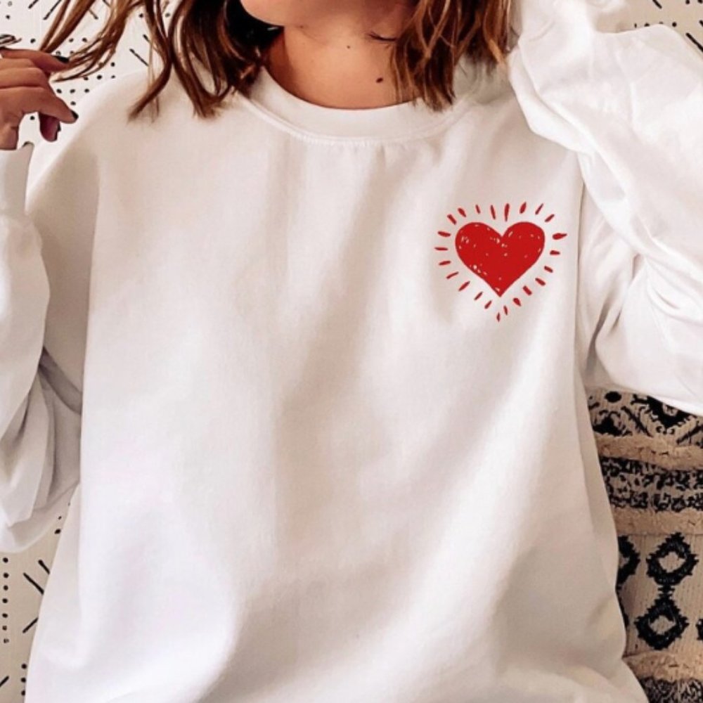 Minimal Heart Sweatshirt | White with Red Heart